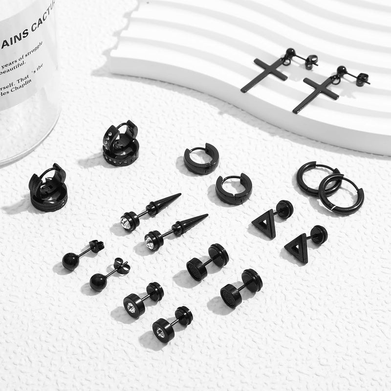 NEWITIN 24 Pairs Stainless Steel Earrings for Men Hypoallergenic Inlaid Cubic Zirconia Studs Hoop Earring Cross Dangle Earrings Unisex Punk Stud Earring for Women Men - Image 3